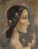 Bekränzter Mädchenkopf (Profil nach rechts) by Karl Hofer, 1943, Öl auf Holz, sold May 2011