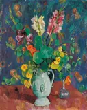 Hans Purrmann, Gladiolen und Kresse in Maskenvase