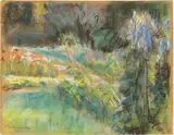 Max Liebermann, Der Nutzgarten in Wannsee nach Nordwesten, Um 1923, Pastell auf braunem Papier (aus einem Skizzenblock)