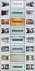 Axel Hütte, Paracelsus Bad, Gesundbrunnen, Rosenthaler Platz, Alexanderplatz, Moritzplatz, Kottbusser Damm, Hermannplatz, Leinestraße. 1979–1994 / 2019, 8 Triptycha aus jeweils 3 Inkjet-Prints, der mittlere Abzug jeweils auf Alu-Dibond aufgezogen, in Künstlerrahmen aus Stahl