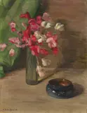 Kurt Schwitters, Ohne Titel (Stilleben mit roten Blumen), 1914, Öl auf Leinwand auf Pappe