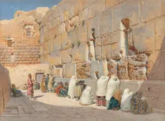 Carl Werner, Die Klagemauer in Jerusalem, 1879, Aquarell über Bleistift auf leichtem Karton