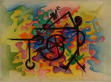 Oskar Fischer, Der liebe Scherenschleifer“. (Vor) 1919, Öl über Bleistift auf Leinwand. Doubliert