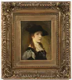 Friedrich August von Kaulbach, Girl with a Hat, Before 1900, oil on wood