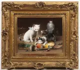 Carl Reichert, Kittens in the Studio, 1903, oil on mahogany