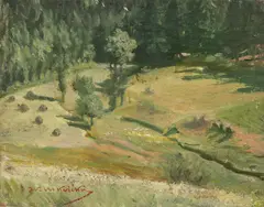 Jan Václav Mrkvička, Summer Landscape, Early 20th century, oil, plywood