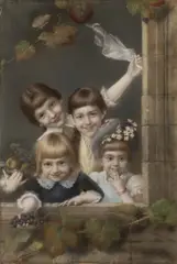 Franz Dvorak, Kids in the Window, Around 1900, pastel on paper on cardboard