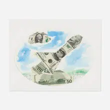 Kim MacConnel, Bipartisan Support, 2005, gouache, graphite and currency collage on paper