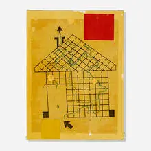 Untitled by Donald Baechler, 1996, ballpoint pen, acrylic, industrial varnish and collage on canvas board, sold Dec 2022