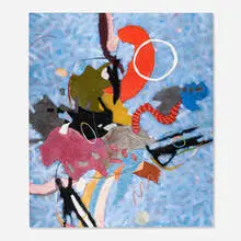 Take Five by Helen Bershad, 1985, oil and collage on canvas, sold Dec 2022