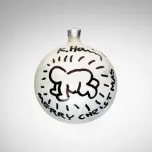 Keith Haring, Signed Christmas ball with drawing, 1986, marker on glass Christmas ornament