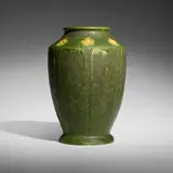 Two-color vase with cinquefoils by Eva Russell for Grueby Faience Company, sold Jun 2023