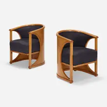 attribution Josef Hoffmann, Armchairs model 428, pair, beech, suede leather