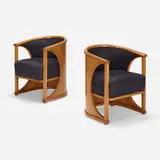 attribution Josef Hoffmann, Armchairs model 428, pair, beech, suede leather