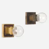 Frank Lloyd Wright, Wall sconces, assembled pair, c. 1915, brass, mahogany