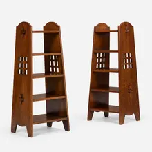 Miller Cabinet Co., Cut-out magazine stands model 684, pair, c. 1915, oak