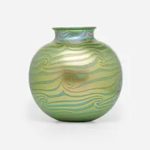 King Tut vase by Durand, c. 1930, hand-blown glass, sold Mar 2023
