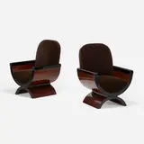 Gabriel Englinger, Art Deco armchairs, pair, c. 1925, mahogany, lacquered wood, velvet upholstery