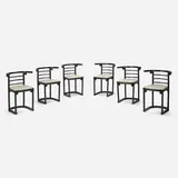 Josef Hoffmann, Cabaret Fledermaus chairs model 728, set of six, lacquered wood, leather