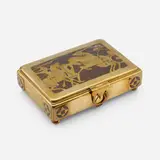 Erhard & Söhne, Jugendstil inlaid playing card box with card soldiers, c. 1910, brass, palisander