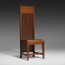 Frank Lloyd Wright, Important tall-back chair from the Susan L. Dana House, Springfield, IL, c. 1902, oak, leather