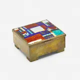 Wiener Werkstätte, Lidded box, c. 1925, enameled copper, hand-hammered brass