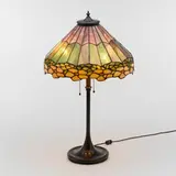 Table lamp with floral border by Unique Art Glass & Metal Company, c. 1920, patinated metal, brass, leaded slag glass, sold Mar 2023