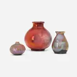 Pewabic Pottery, Collection of three vases, c. 1925, iridescent-glazed earthenware