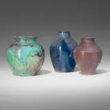 Pewabic Pottery, Collection of three vases, c. 1925, iridescent-glazed earthenware