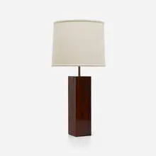 Brazilian, table lamp, c. 1965, jacaranda, linen, brass