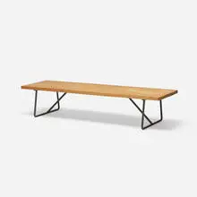 Brazilian, bench, c. 1950, peroba, wrought iron
