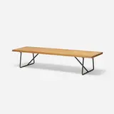 Brazilian, bench, c. 1950, peroba, wrought iron