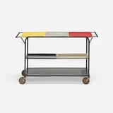 Tjerk Reijenga, bar cart, model 4013, c. 1955, enameled and perforated steel, brass, rubber
