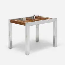 Cityscape backgammon table, model PE 742 from the PE 800 series by Paul Evans, 1978, chrome-plated steel, suede, aluminum, enameled aluminum, acrylic, plastic, sold Jan 2017