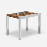 Paul Evans, Cityscape backgammon table, model PE 742 from the PE 800 series, 1978, chrome-plated steel, suede, aluminum, enameled aluminum, acrylic, plastic