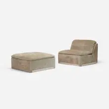 Giovanni Offredi, Vela Bassa lounge chair and ottoman, c. 1965, suede, stainless steel
