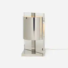 Contemporary, table lamp, c. 1975, stainless steel, Lucite