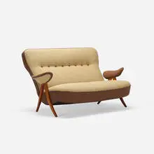 Theo Ruth, settee, c. 1955, upholstery, stained ash