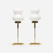 table lamps, pair by Stilnovo, c. 1960, brass, glass, sold Jan 2017