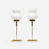 table lamps, pair by Stilnovo, c. 1960, brass, glass, sold Jan 2017