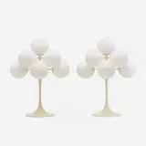 Swiss, table lamps, pair, c. 1960, enameled aluminum, frosted glass, enameled steel