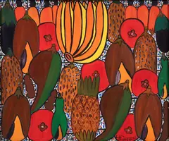 Pineapple with Gourds by Sisson Blanchard, 1971, oil on masonite, offered Mar 2025