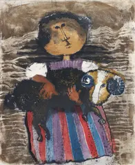 Graciela Rodo Boulanger, Girl and Ram, etching and aquatint on paper