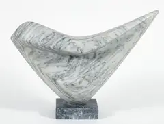 Untitled by David Breeden, circa 1980, carved white veined marble sculpture with grey marble base, offered Mar 2025