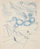 Pegasus in Flight with an Angel by Salvador Dalí, etching in blue ink, offered Mar 2025