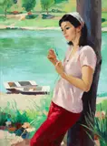 Carl Antonio Longi, Woman by The River, 1970s, oil on canvas