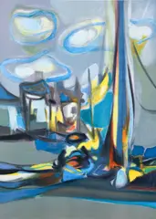 Marcel Mouly, Untitled (Sailboat Along the Shore), mid 20th century, color, lithograph, pencil