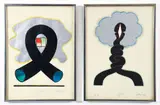 George Nama, Pair of prints from the Monuments portfolio series, 1973, mixed media monotypes, linocuts with watercolor on paper, each