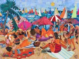 The Beach, printed paper by Jeff and Mark Zets, collage and gouache, offered Mar 2025