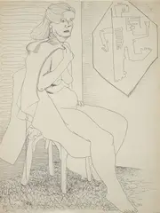 Portrait of Louise Pershing by William Glen Davis, ink on paper, offered Mar 2025